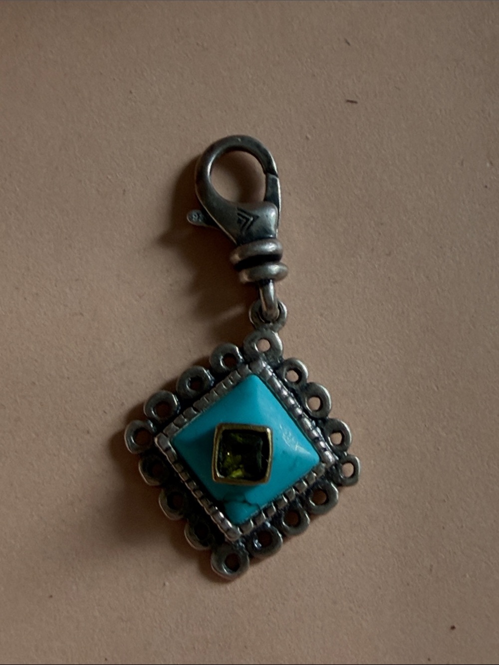 Turquoise and Peridot Square Pendant Charm